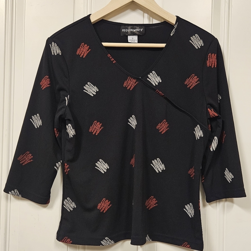 requirements wrap style black 3/4 sleeve Blouse casual work waear size S
